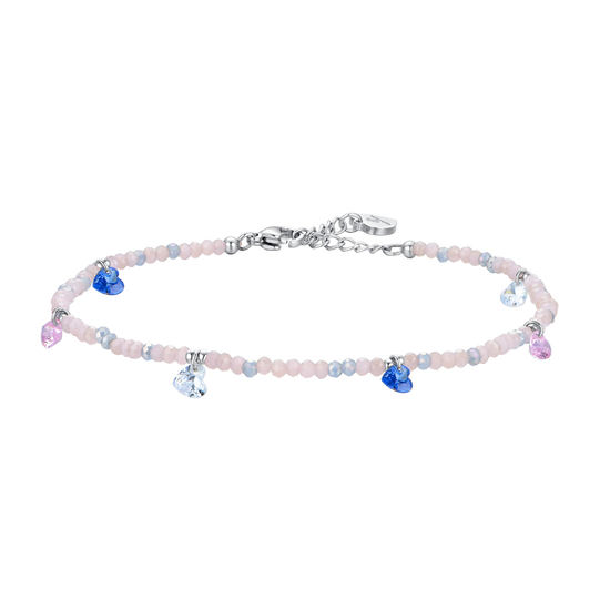 WOMEN'S STEEL ANKLET PINK STONES AND MULTICOLOR CRYSTALS