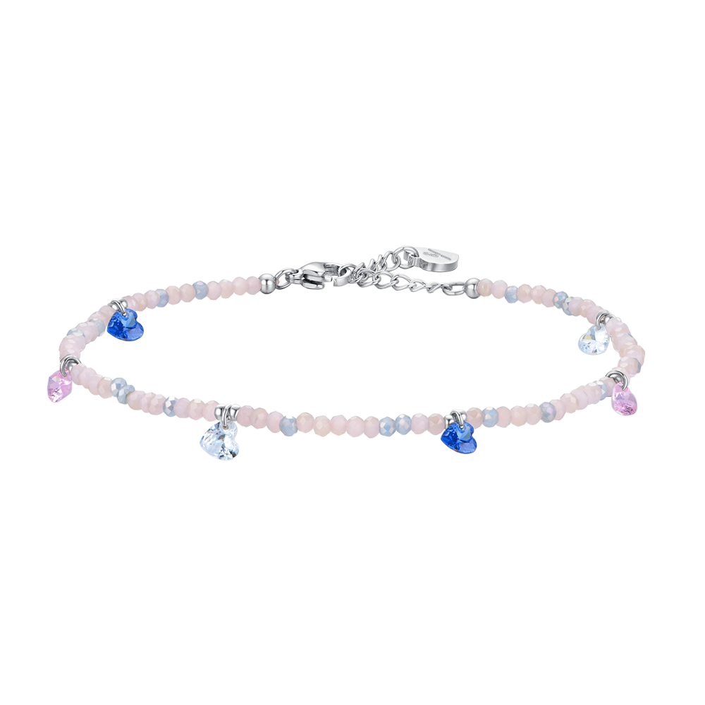 WOMEN'S STEEL ANKLET PINK STONES AND MULTICOLOR CRYSTALS