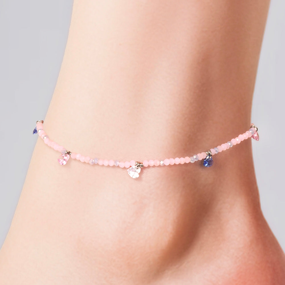 WOMEN'S STEEL ANKLET PINK STONES AND MULTICOLOR CRYSTALS