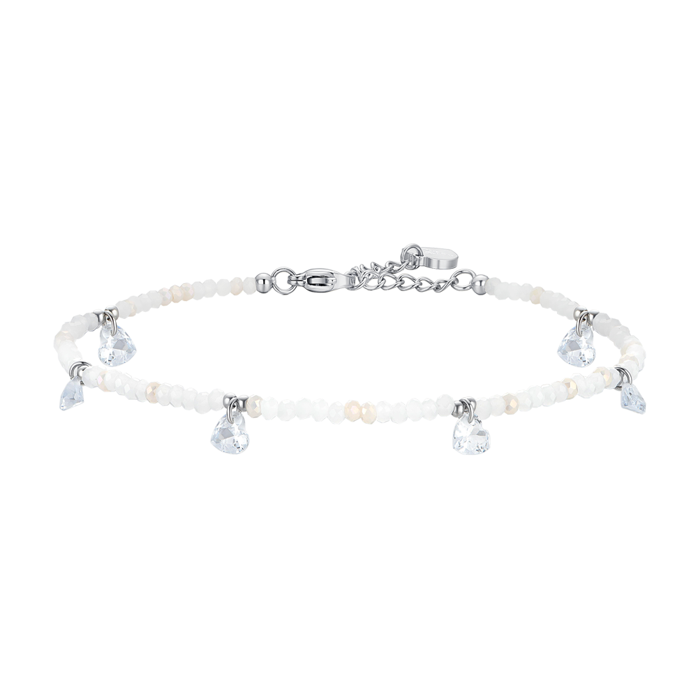 WOMEN'S STEEL ANKLET WHITE STONES AND CRYSTALS
