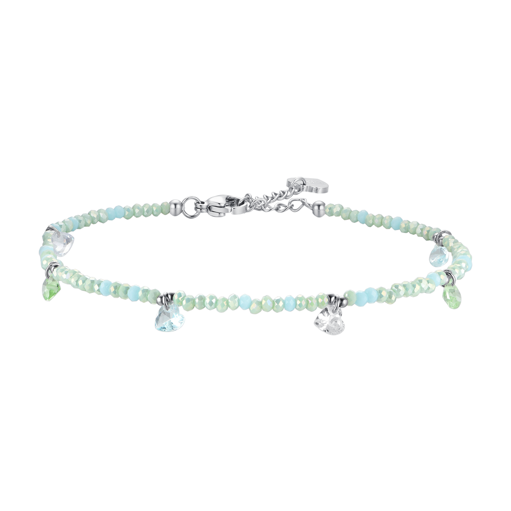 WOMEN'S STEEL ANKLET TEAL STONES AND CRYSTALS