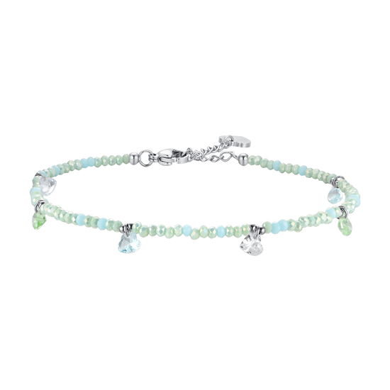 WOMEN'S STEEL ANKLET TEAL STONES AND CRYSTALS