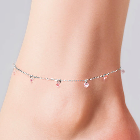 PINK ZIRCONIA STEEL WOMEN'S ANKLET