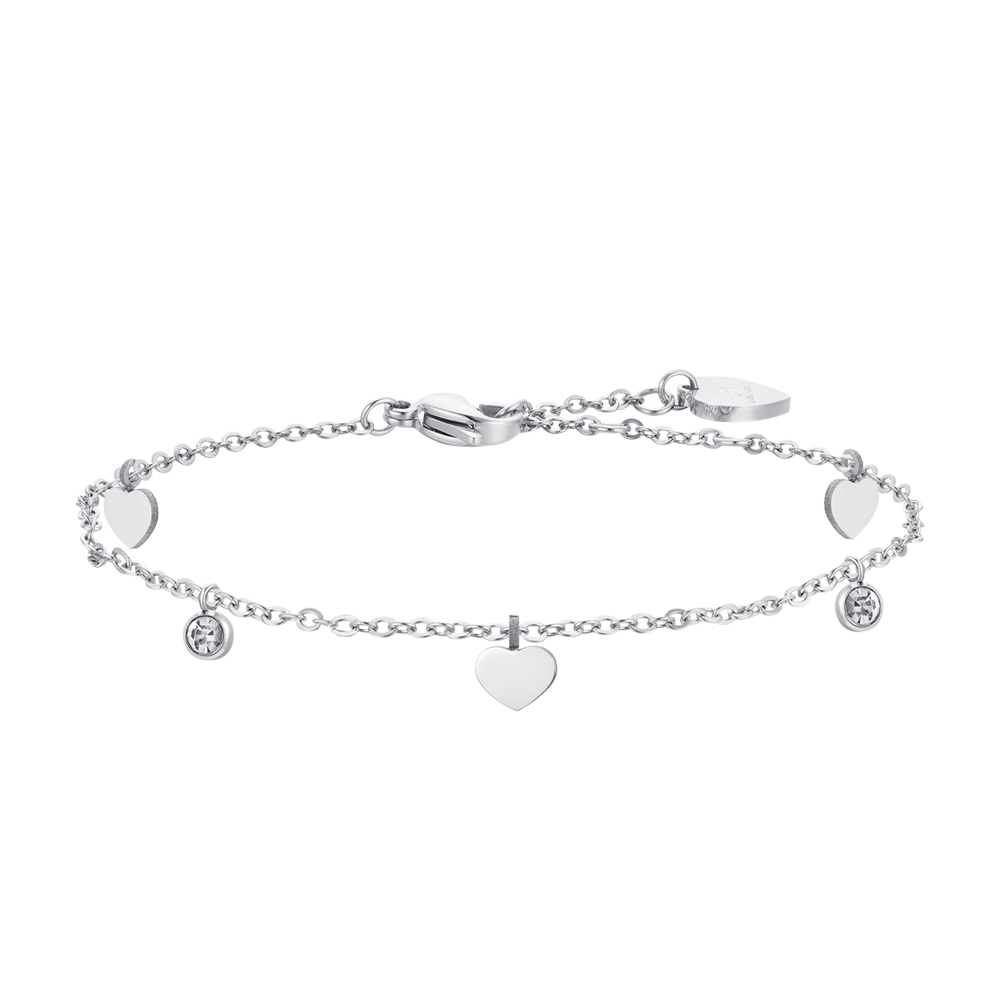 WOMEN'S ANKLET IN STEEL ZIRCON AND HEARTS