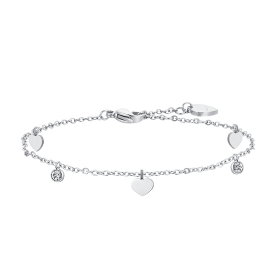 WOMEN'S ANKLET IN STEEL ZIRCON AND HEARTS