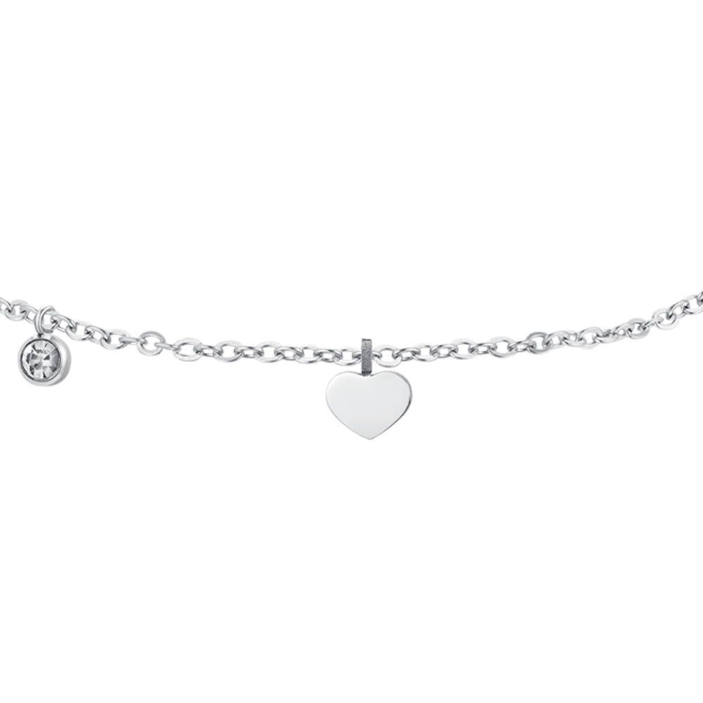 WOMEN'S ANKLET IN STEEL ZIRCON AND HEARTS