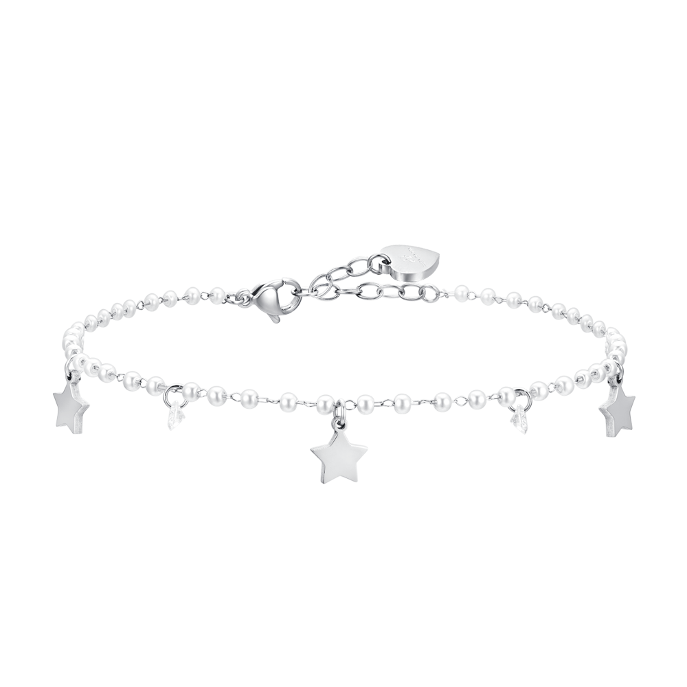 WOMEN'S STEEL ANKLET PEARLS AND STARS