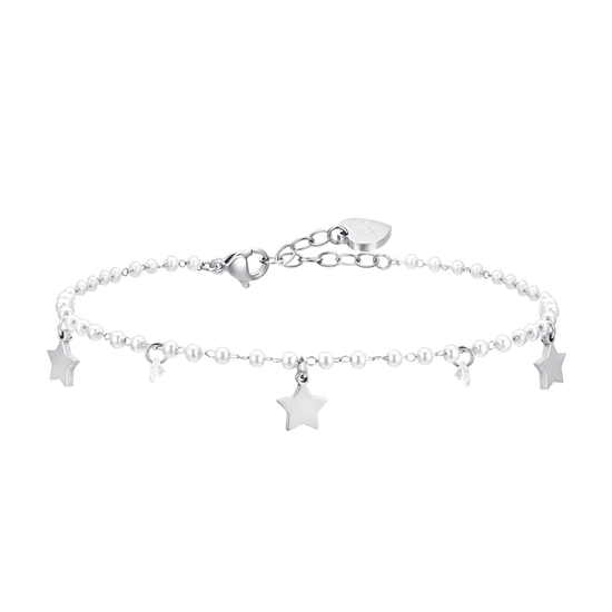 WOMEN'S STEEL ANKLET PEARLS AND STARS