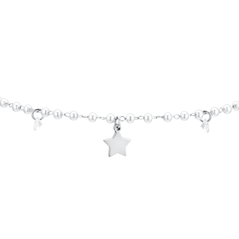 WOMEN'S STEEL ANKLET PEARLS AND STARS