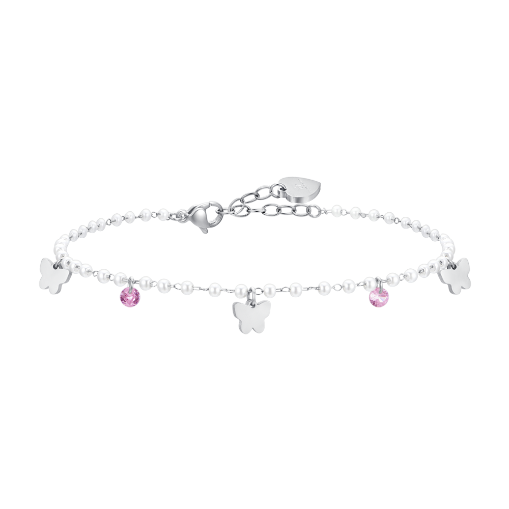 WOMEN STEEL ANKLET PEARLS AND BUTTERFLIES