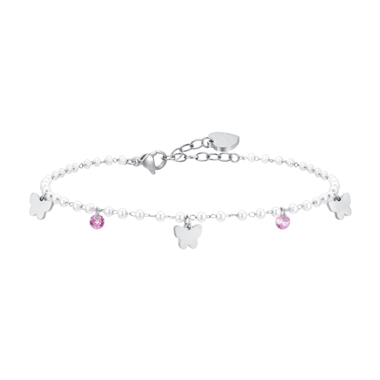 WOMEN STEEL ANKLET PEARLS AND BUTTERFLIES