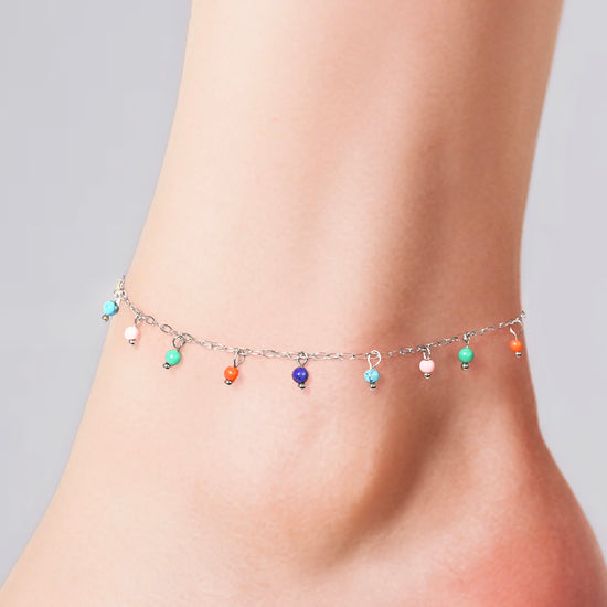 WOMEN'S STEEL ANKLET MULTICOLOR STONES