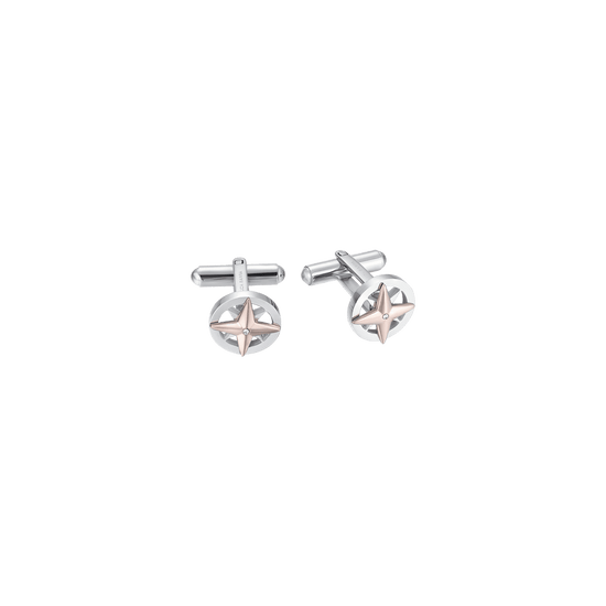 STEEL MEN'S CUFFLINKS WITH IP ROSE COMPASS ROSE