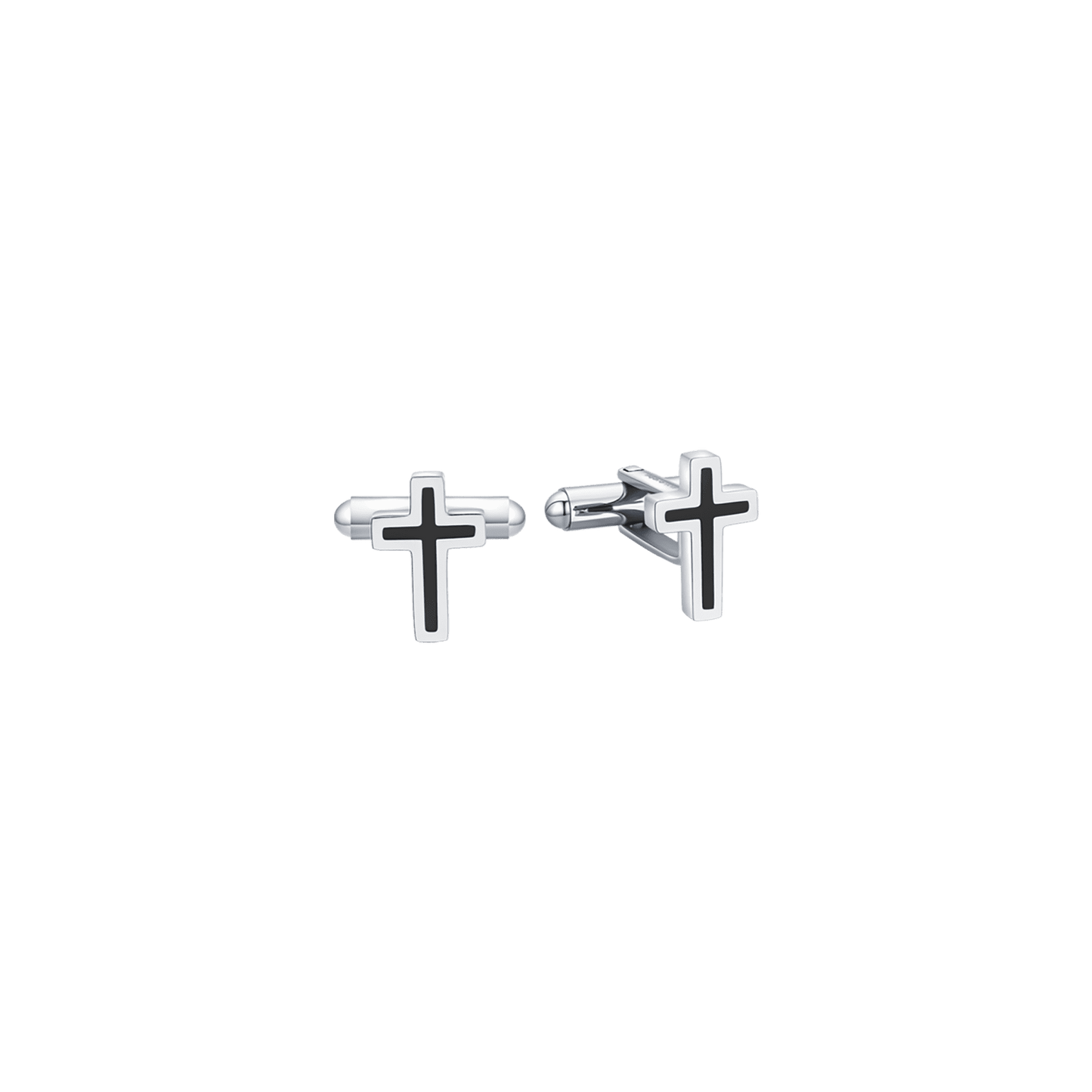 STEEL MEN'S CUFFLINKS WITH BLACK CROSS