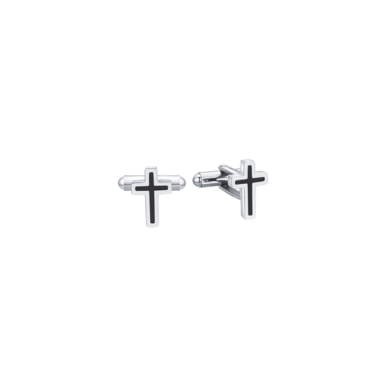 STEEL MEN'S CUFFLINKS WITH BLACK CROSS