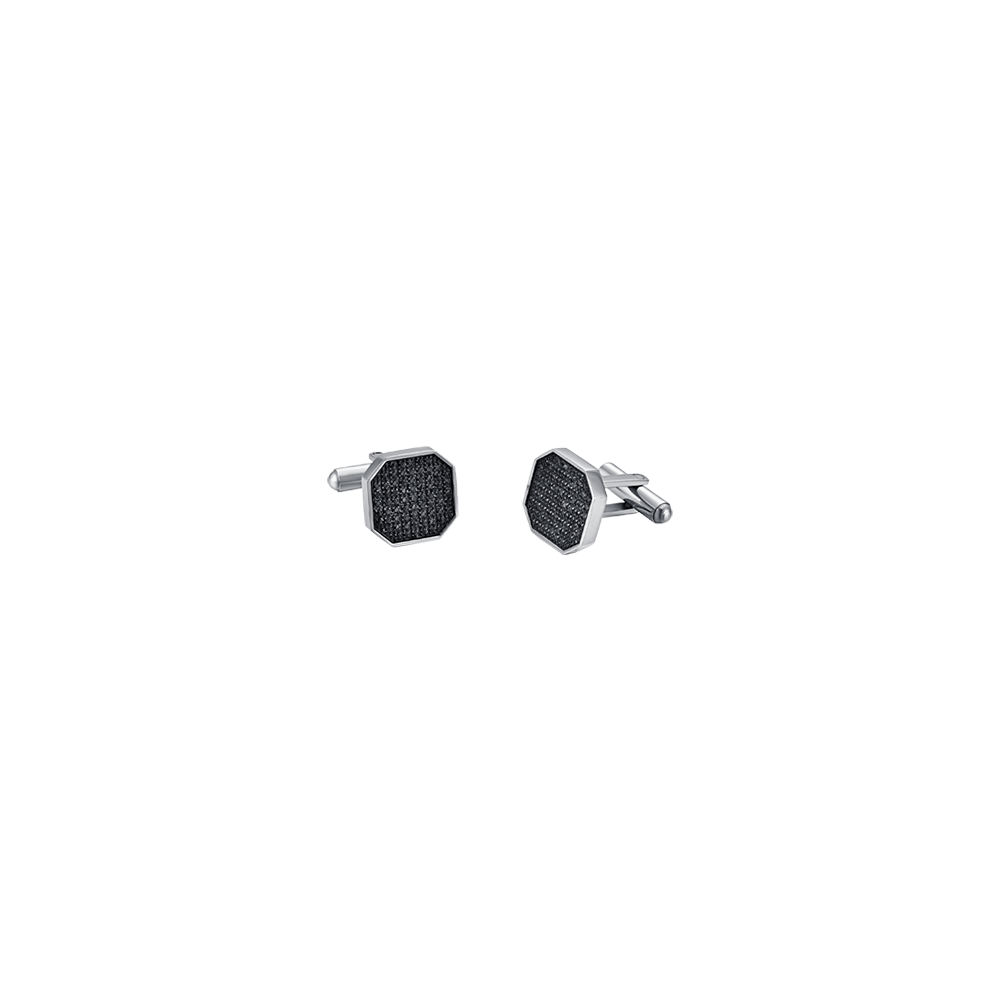 STEEL MEN'S CUFFLINKS WITH BLACK CRYSTALS