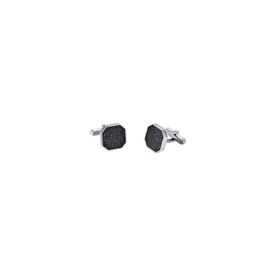 STEEL MEN'S CUFFLINKS WITH BLACK CRYSTALS