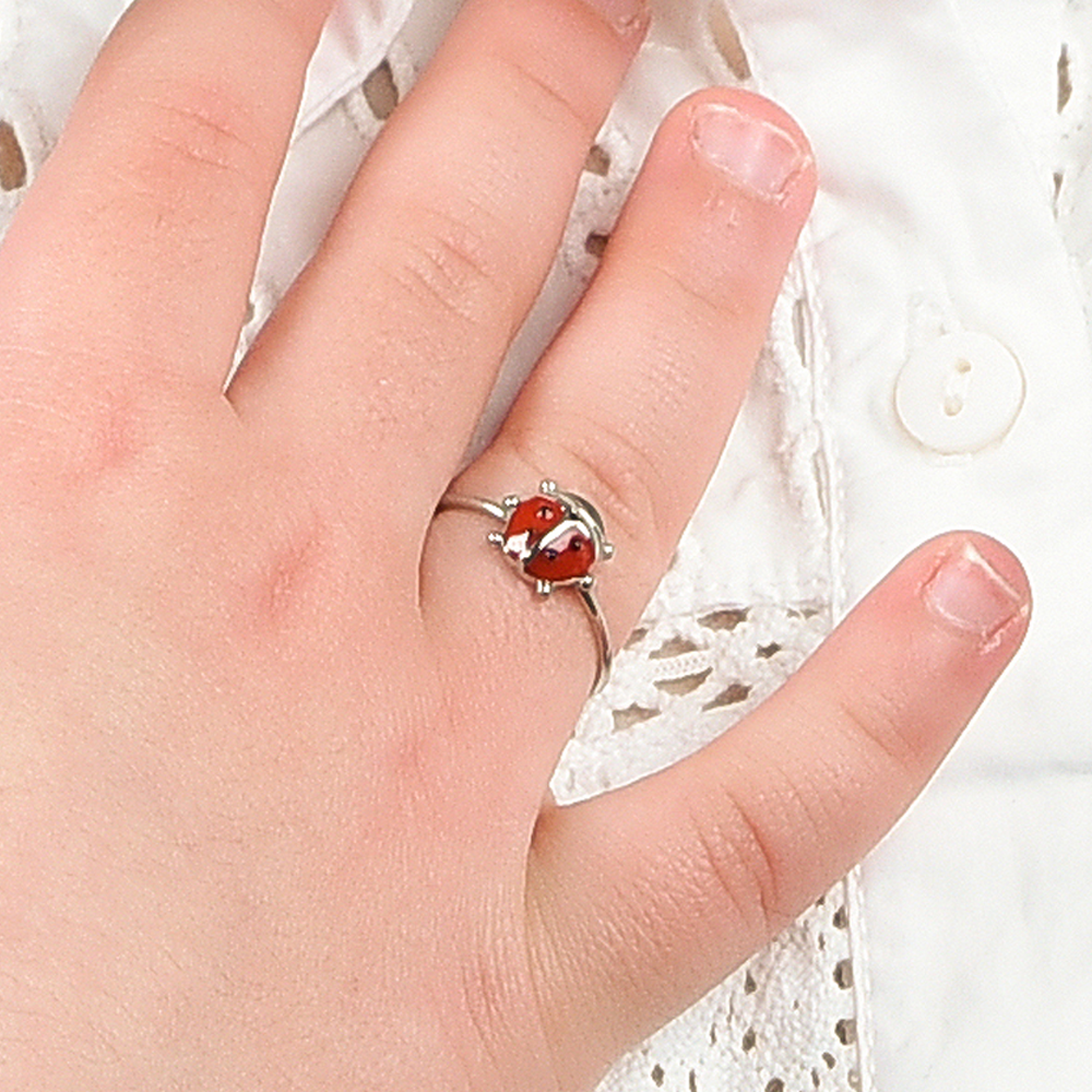 STEEL GIRL RING WITH LADYBUG