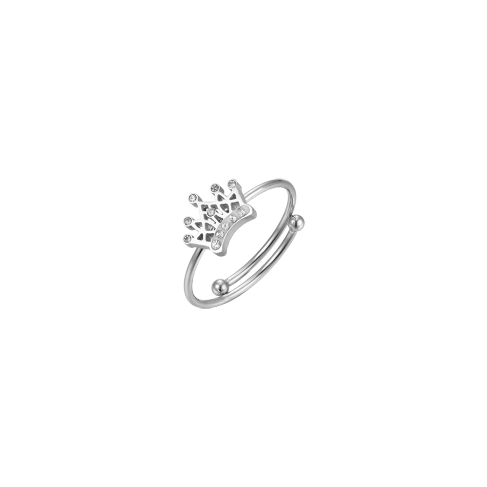 STEEL GIRL RING WITH CROWN WITH WHITE CRYSTALS