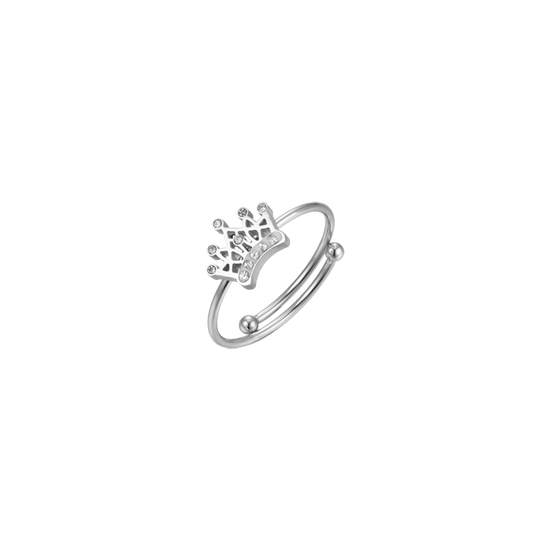 STEEL GIRL RING WITH CROWN WITH WHITE CRYSTALS