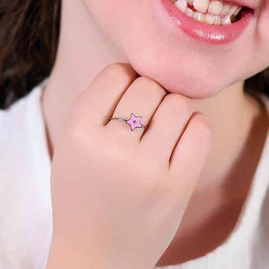 PINK ENAMEL STEEL GIRL RING