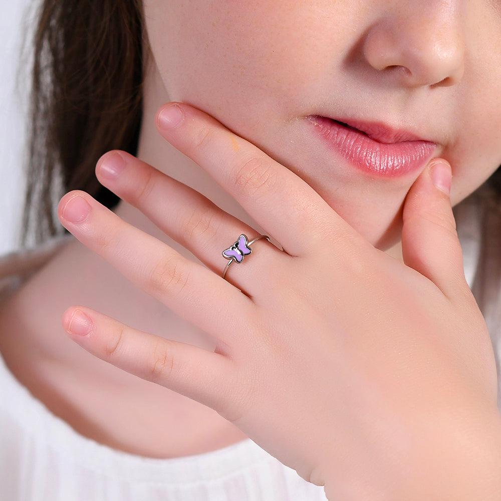 PURPLE ENAMEL STEEL GIRL RING