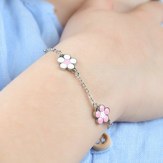 BABY BRACELET IN STEEL WITH FLOWERS Luca Barra