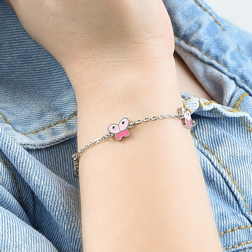 STEEL GIRL BRACELET WITH BUTTERFLIES