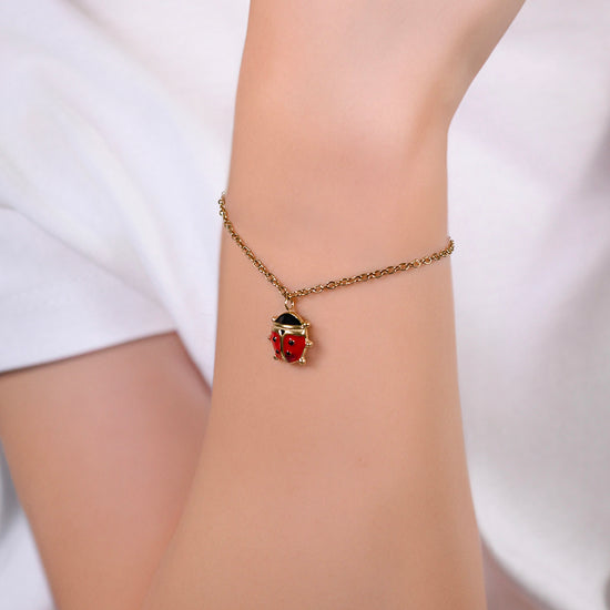 IP GOLD STEEL GIRL BRACELET WITH LADYBUG