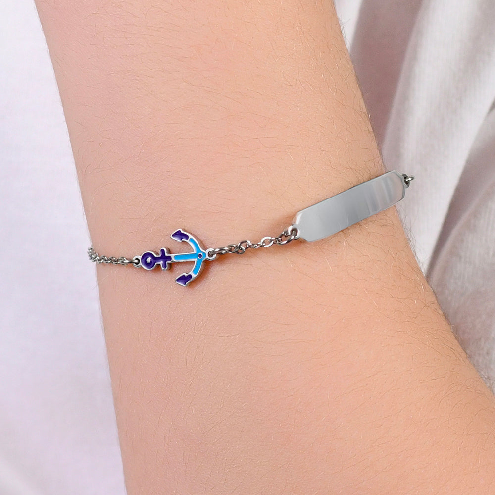 STEEL BABY BRACELET WITH BLUE ANCHOR