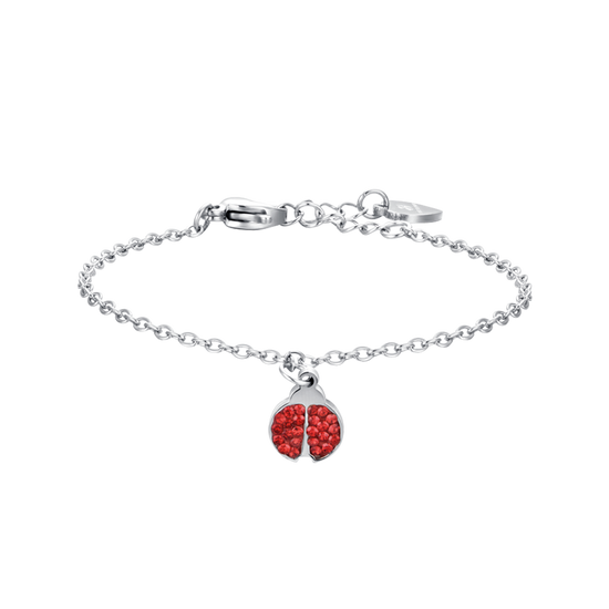 STEEL GIRL BRACELET WITH LADYBUG AND RED CRYSTALS