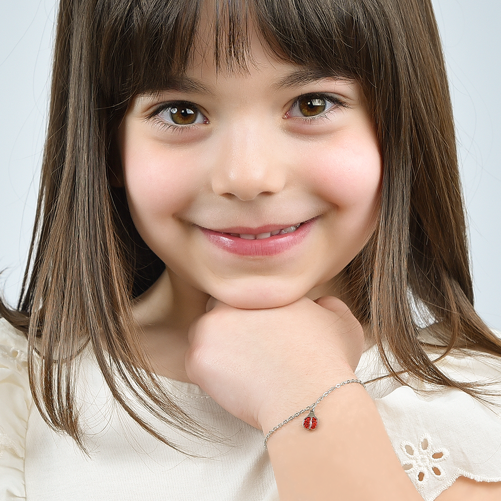 STEEL GIRL BRACELET WITH LADYBUG AND RED CRYSTALS