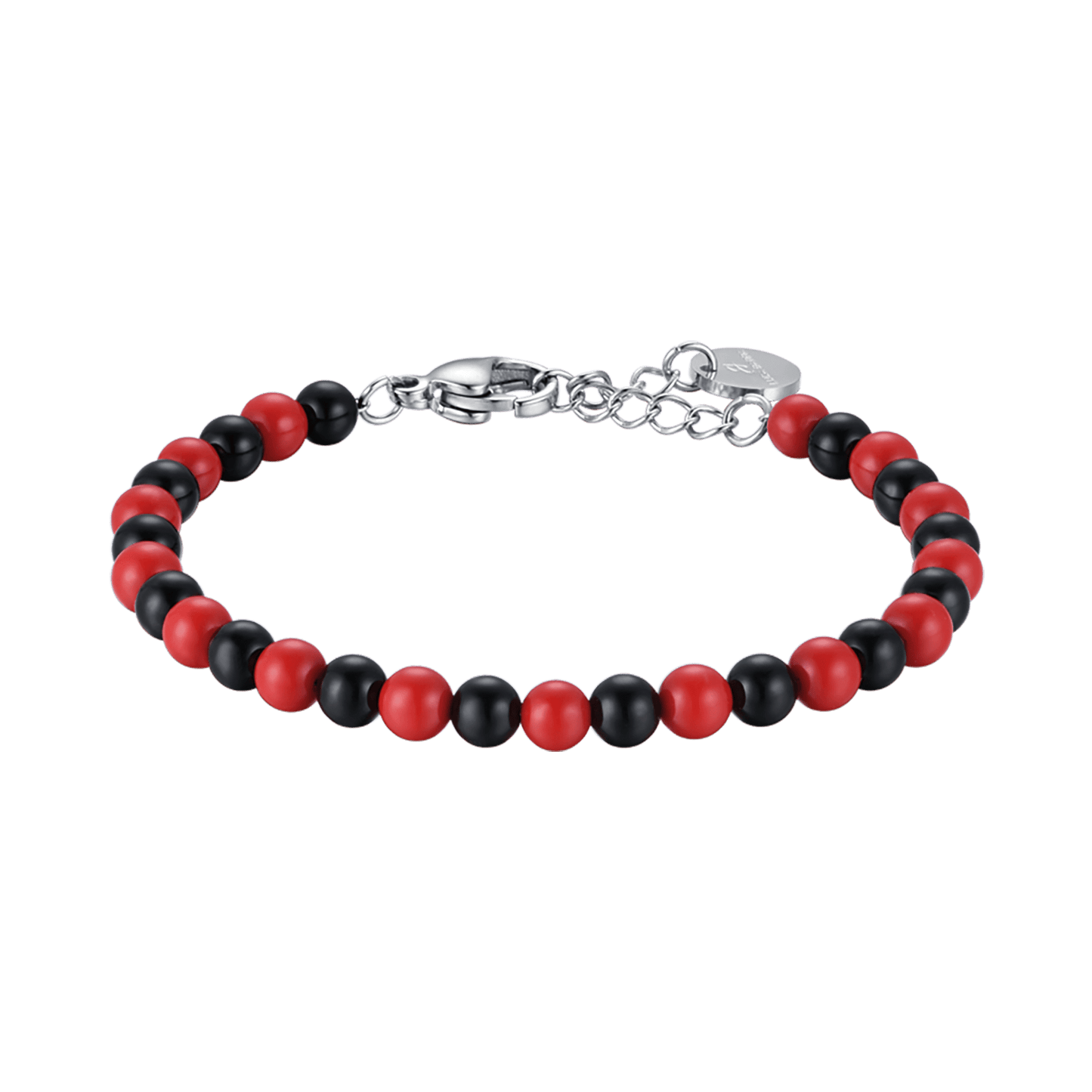 STEEL BABY BRACELET WITH RED AND BLACK STONES