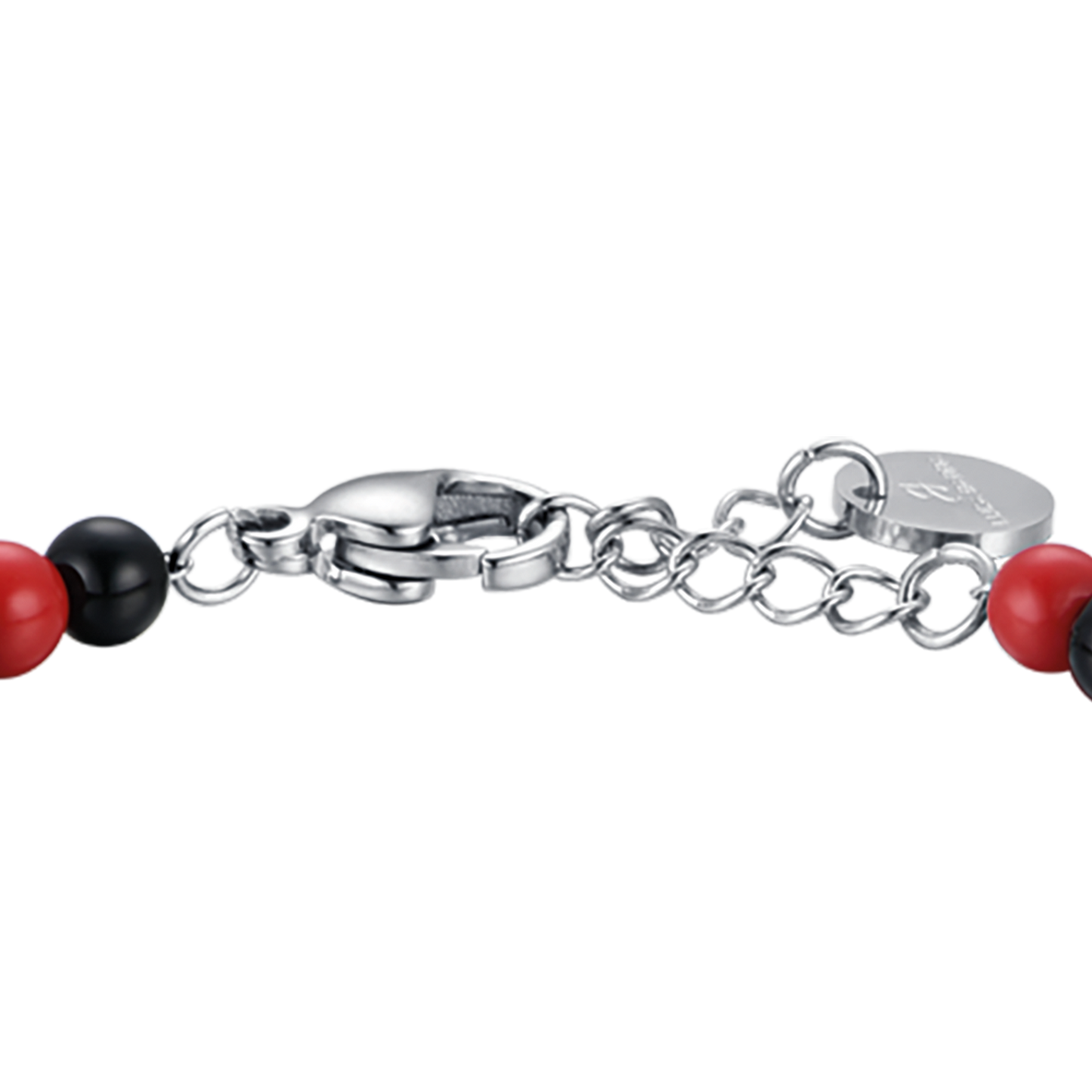 STEEL BABY BRACELET WITH RED AND BLACK STONES