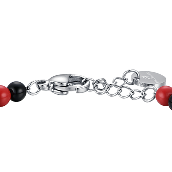 STEEL BABY BRACELET WITH RED AND BLACK STONES