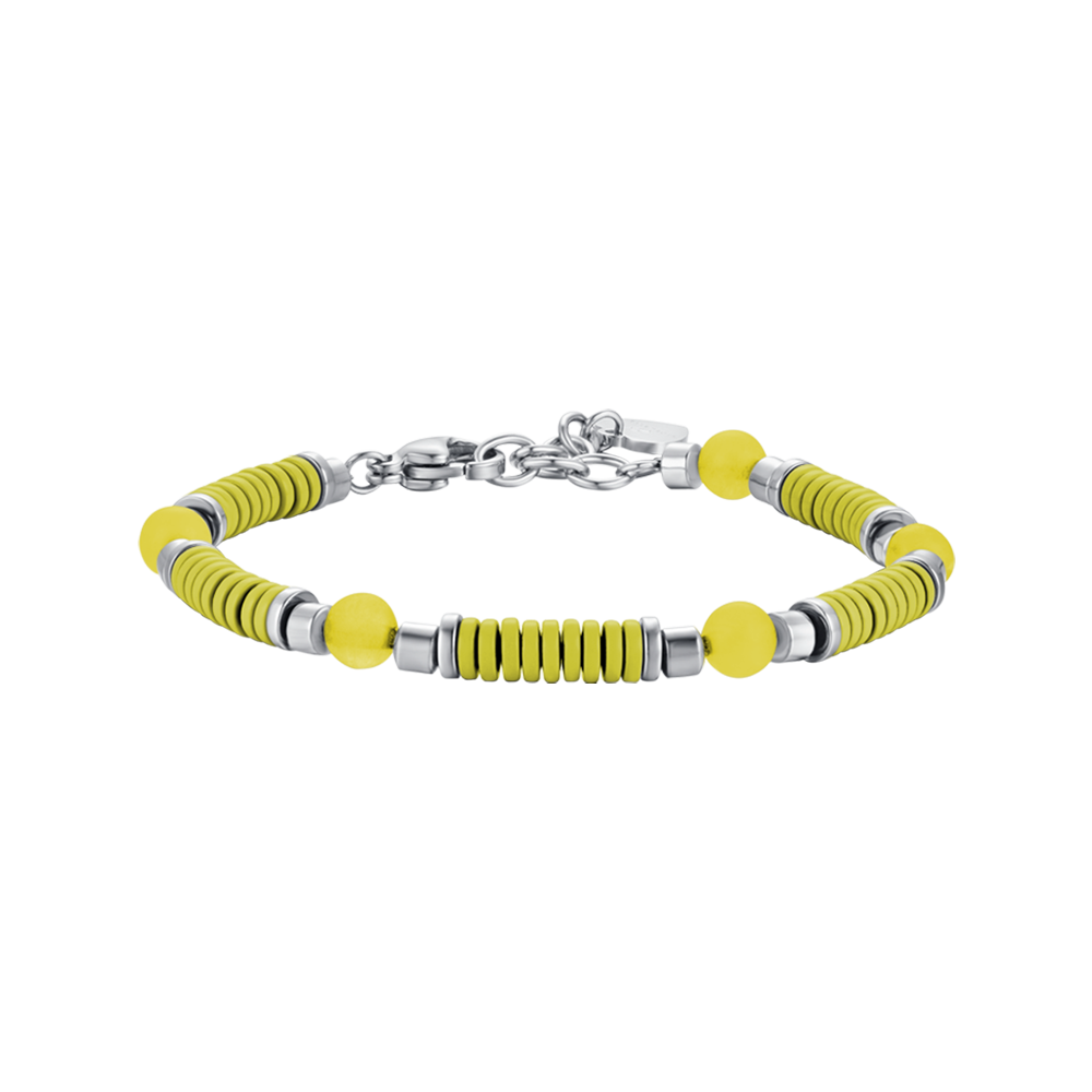 STEEL GIRL BRACELET WITH YELLOW STONES AND YELLOW ENAMEL ELEMENTS