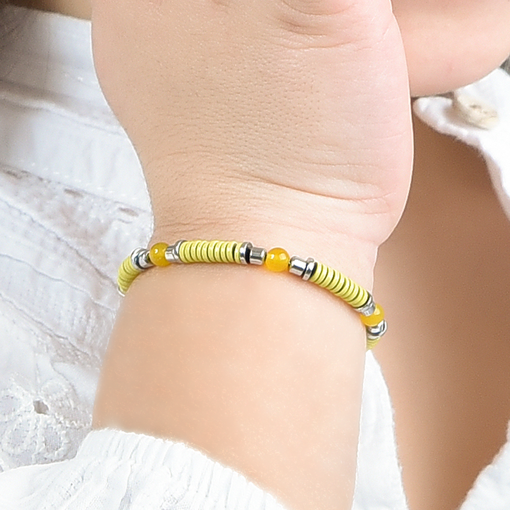 STEEL GIRL BRACELET WITH YELLOW STONES AND YELLOW ENAMEL ELEMENTS