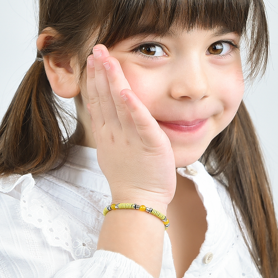 STEEL GIRL BRACELET WITH YELLOW STONES AND YELLOW ENAMEL ELEMENTS