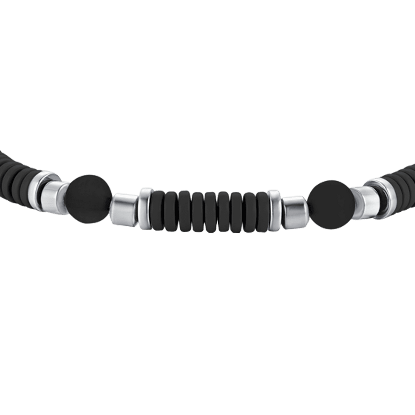 STEEL BABY BRACELET WITH BLACK STONES AND BLACK ENAMEL ELEMENTS