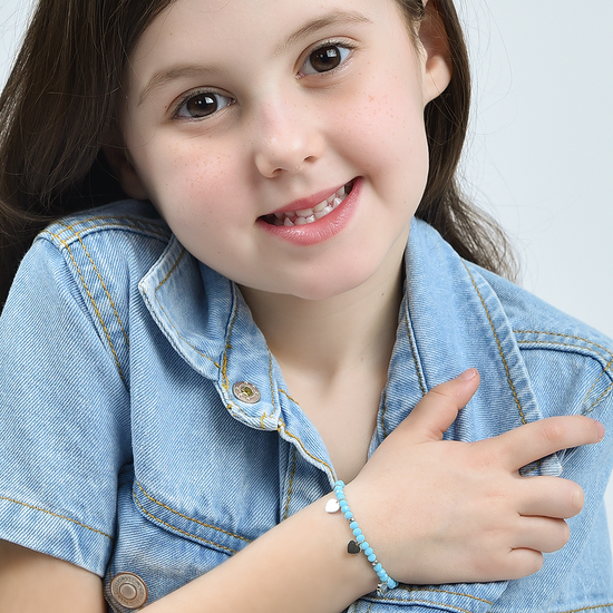 STEEL GIRL BRACELET WITH TURQUOISE STONES AND HEARTS