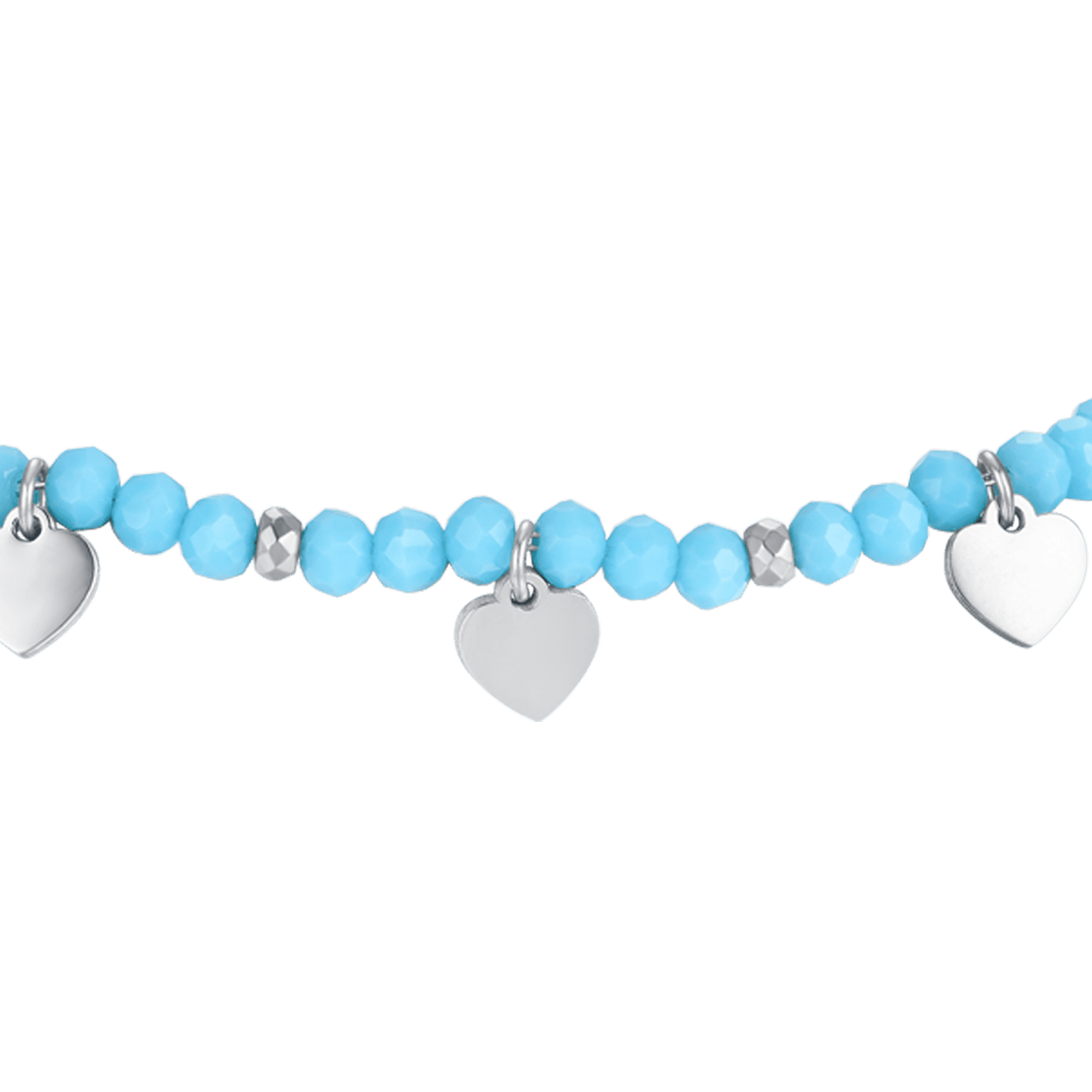 STEEL GIRL BRACELET WITH TURQUOISE STONES AND HEARTS