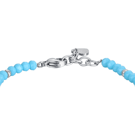 STEEL GIRL BRACELET WITH TURQUOISE STONES AND HEARTS