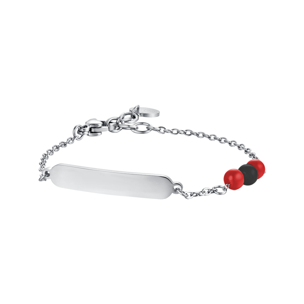 STEEL BABY BRACELET WITH RED AND BLACK STONES