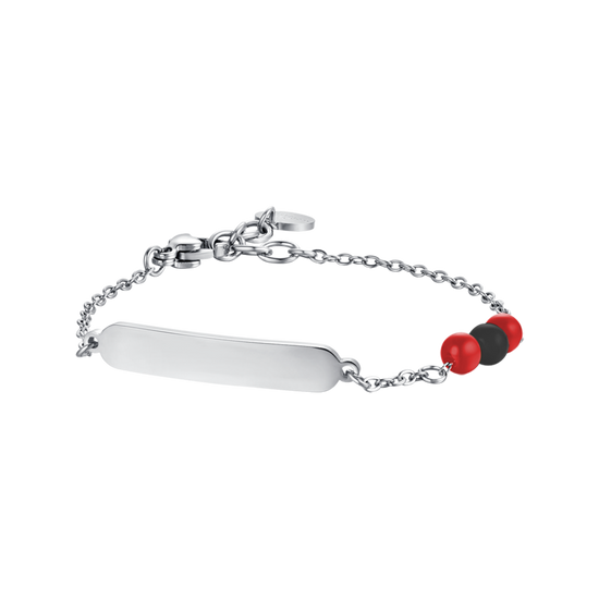 STEEL BABY BRACELET WITH RED AND BLACK STONES