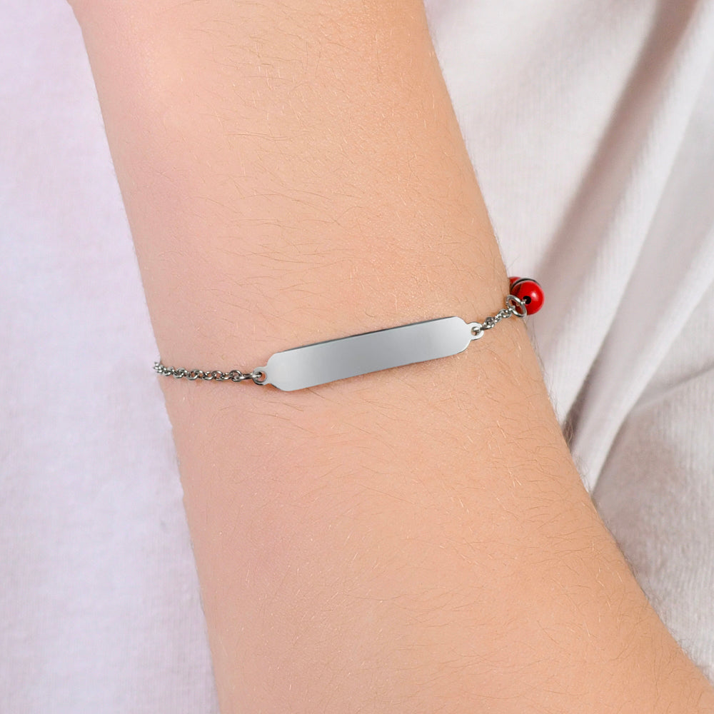 STEEL BABY BRACELET WITH RED AND BLACK STONES