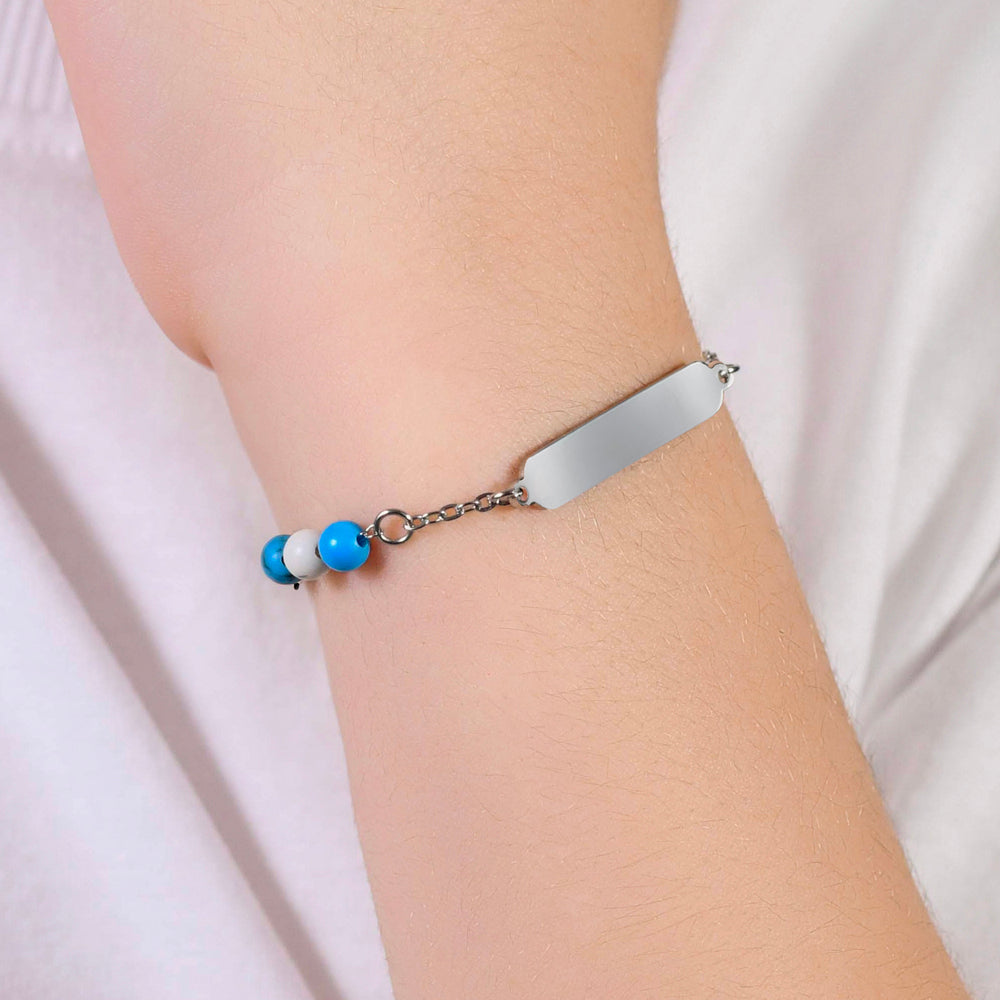 STEEL BABY BRACELET WITH BLUE AND WHITE STONES