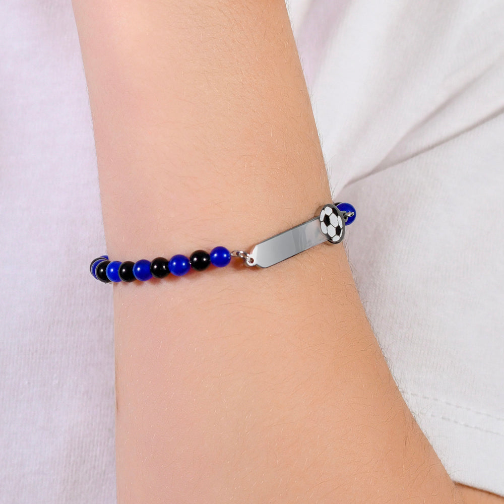 STEEL BABY BRACELET WITH BLUE AND BLACK STONES