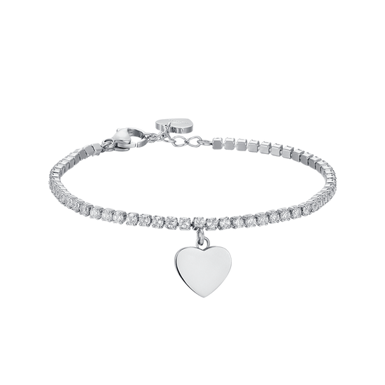 GIRL STEEL TENNIS BRACELET WITH WHITE CRYSTALS AND HEART