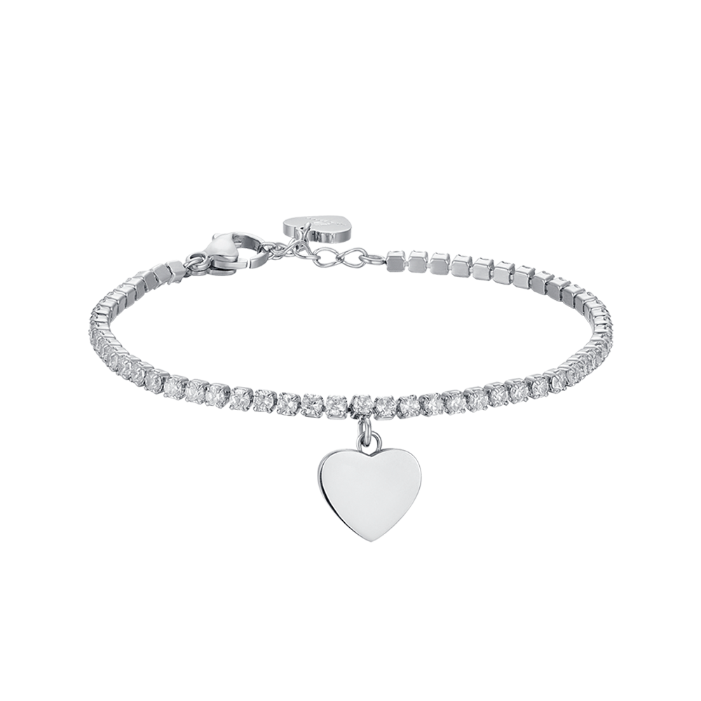 GIRL STEEL TENNIS BRACELET WITH WHITE CRYSTALS AND HEART