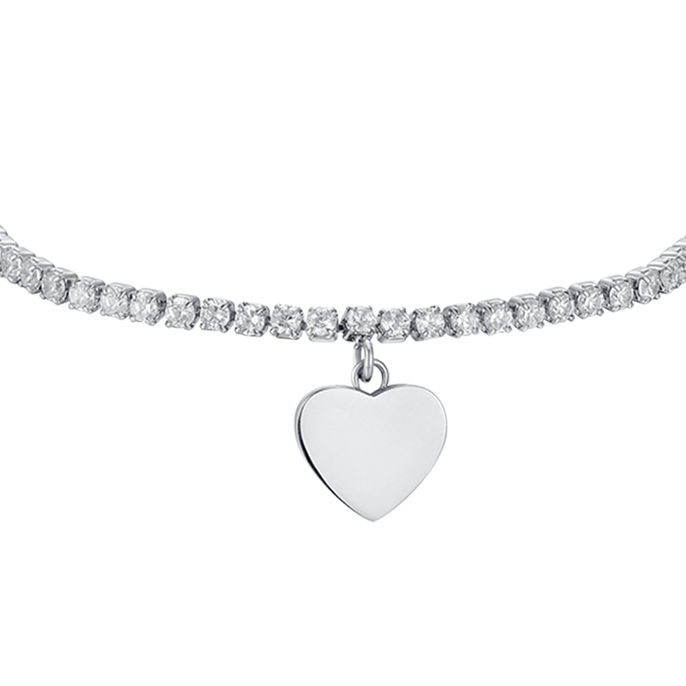 GIRL STEEL TENNIS BRACELET WITH WHITE CRYSTALS AND HEART